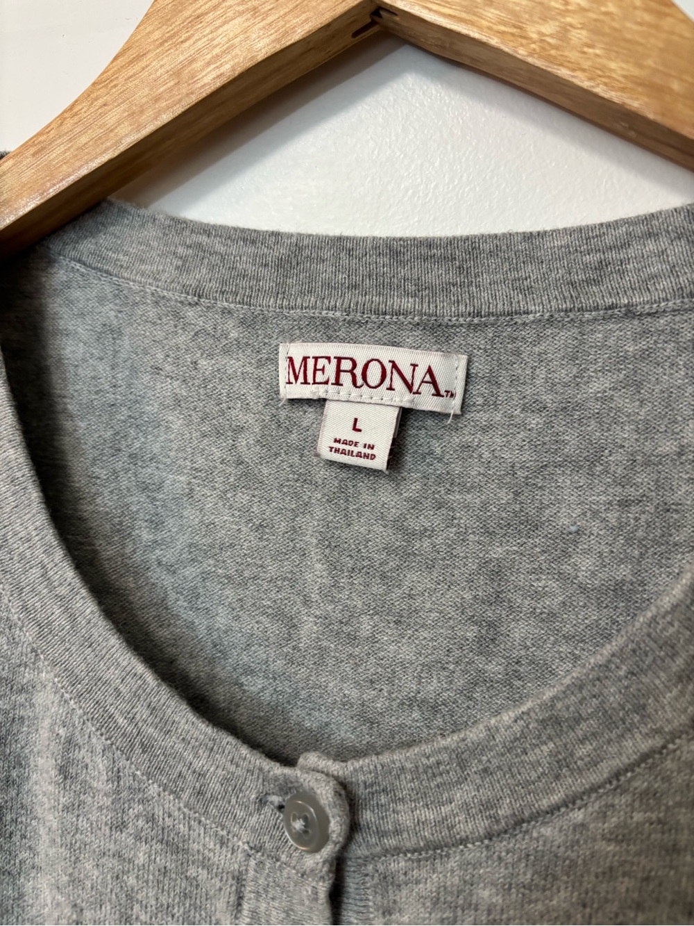 Merona Gray 3/4 Sleeve Button Front Cardigan Sweater, Size L - Picture 3 of 7
